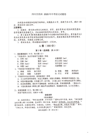 四川甘孜州2020年中考语文试题卷