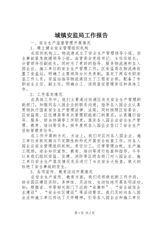 城镇安监局工作报告 