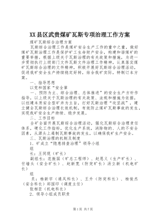 XX县区武贵煤矿瓦斯专项治理工作实施方案 