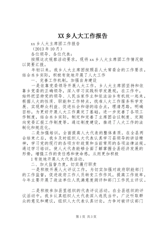 XX乡人大工作报告 