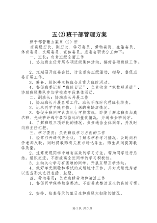 五班干部管理实施方案