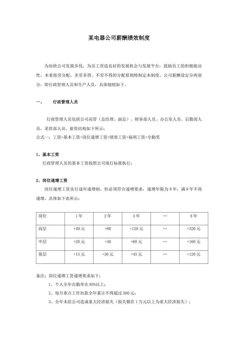 某电器公司薪酬绩效制度_第1页