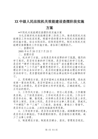 XX中级人民法院机关效能建设查摆阶段方案 