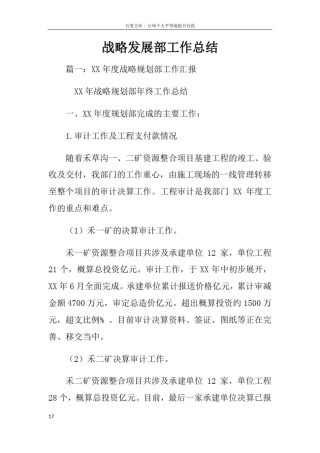 战略发展部工作总结