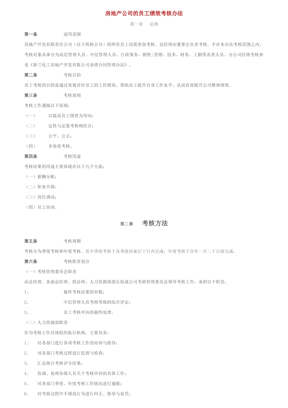 房地产公司的员工绩效考核办法_第1页