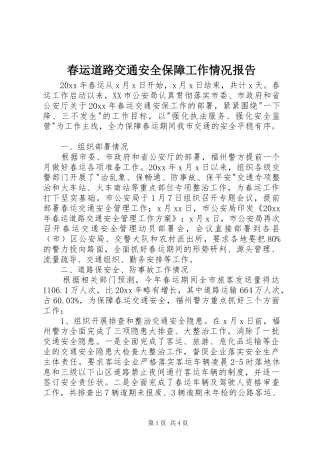 春运道路交通安全保障工作情况报告 