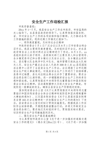 安全生产工作迎检汇报 