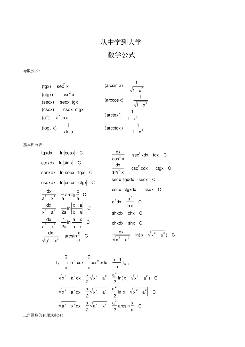 从中学到大学数学公式大全_第1页