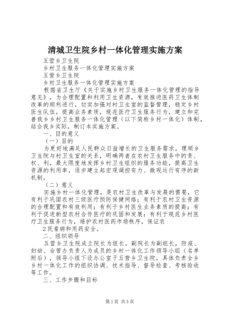清城卫生院乡村一体化管理方案 