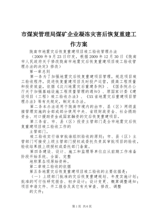 市煤炭管理局煤矿企业凝冻灾害后恢复重建工作实施方案 