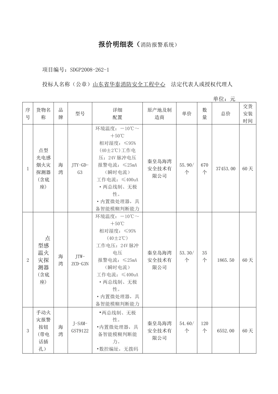 报价明细表（消防报警系统）_第1页