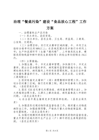 治理“餐桌污染”建设“食品放心工程”工作实施方案 