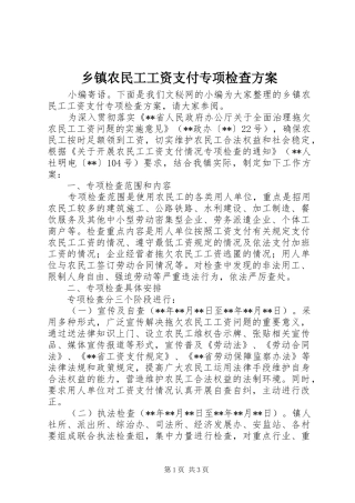 乡镇农民工工资支付专项检查实施方案 