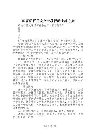XX煤矿百日安全专项行动方案 