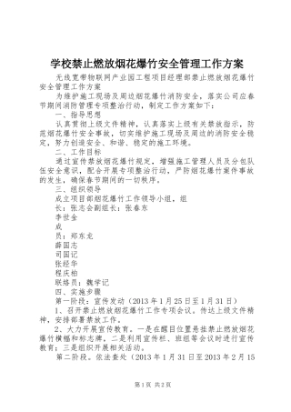 学校禁止燃放烟花爆竹安全管理工作实施方案 