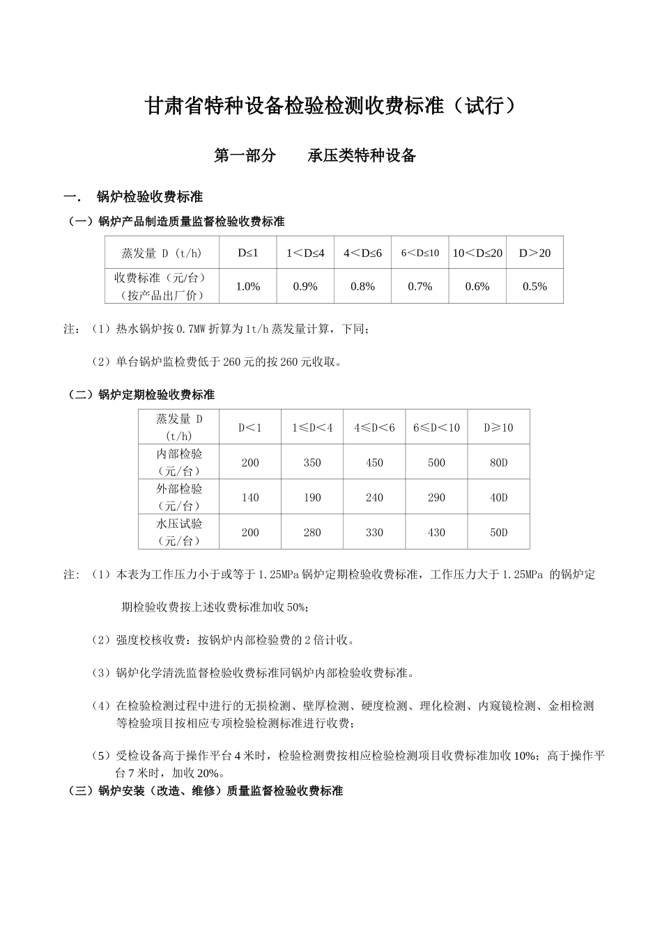 甘肃省特种设备检验检测收费标准论述_第2页