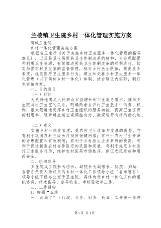 兰棱镇卫生院乡村一体化管理方案 