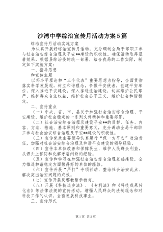 沙湾中学综治宣传月活动实施方案5篇 