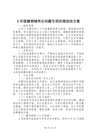 X市道德领域突出问题专项治理活动实施方案 
