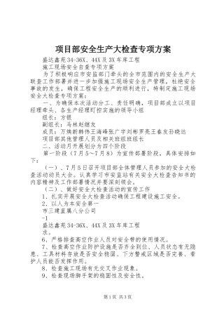 项目部安全生产大检查专项实施方案 