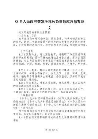 XX乡人民政府突发环境污染事故应急处理预案范文 
