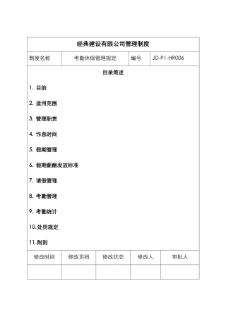 考勤休假管理规定(JD-P1-HR006)