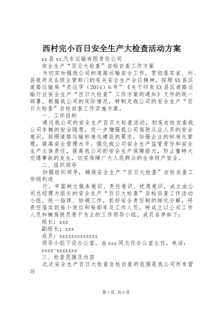 西村完小百日安全生产大检查活动实施方案 