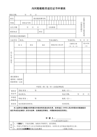 船员职务适任证书申请表