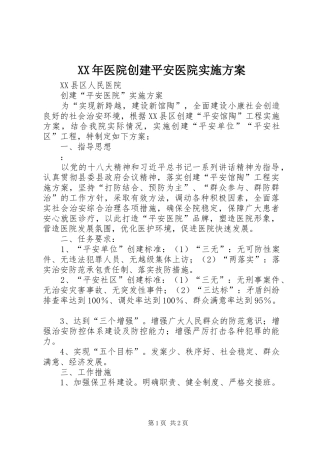 XX年医院创建平安医院方案 