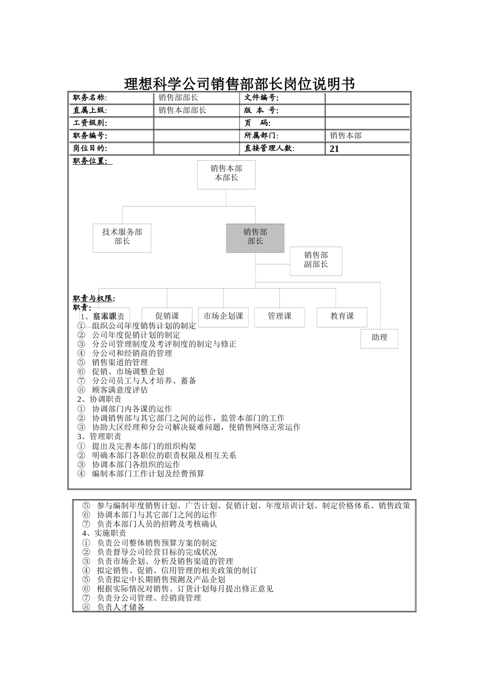 理想科学公司销售部部长岗位说明书_第1页