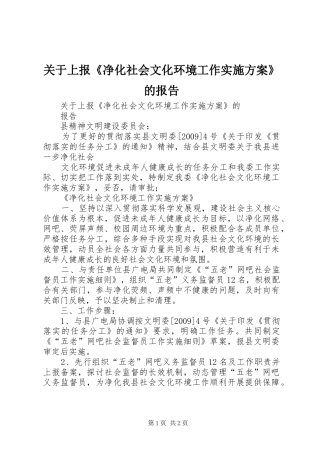 关于上报《净化社会文化环境工作方案》的报告 