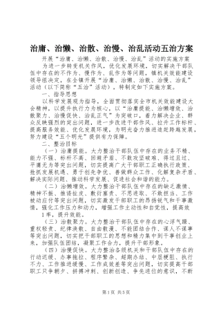 治庸、治懒、治散、治慢、治乱活动五治实施方案 
