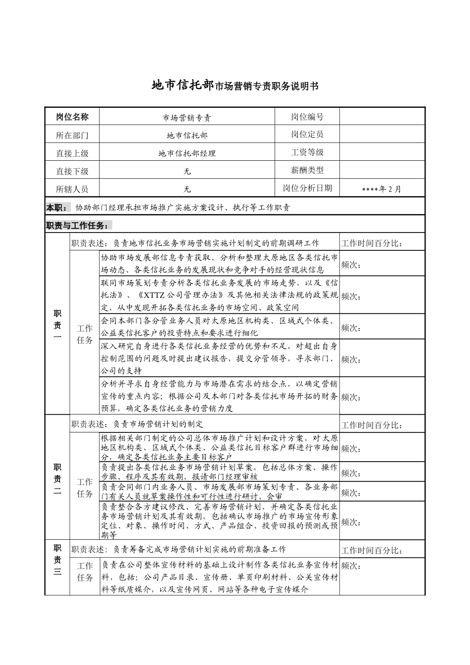 地市信托部市场营销专责职务说明书_第1页