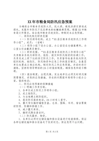 XX年市粮食局防汛应急处理预案 