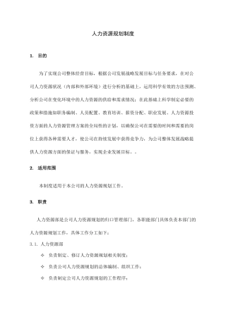 某公司人力资源部规划制度