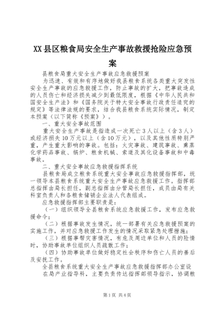 XX县区粮食局安全生产事故救援抢险应急处理预案 