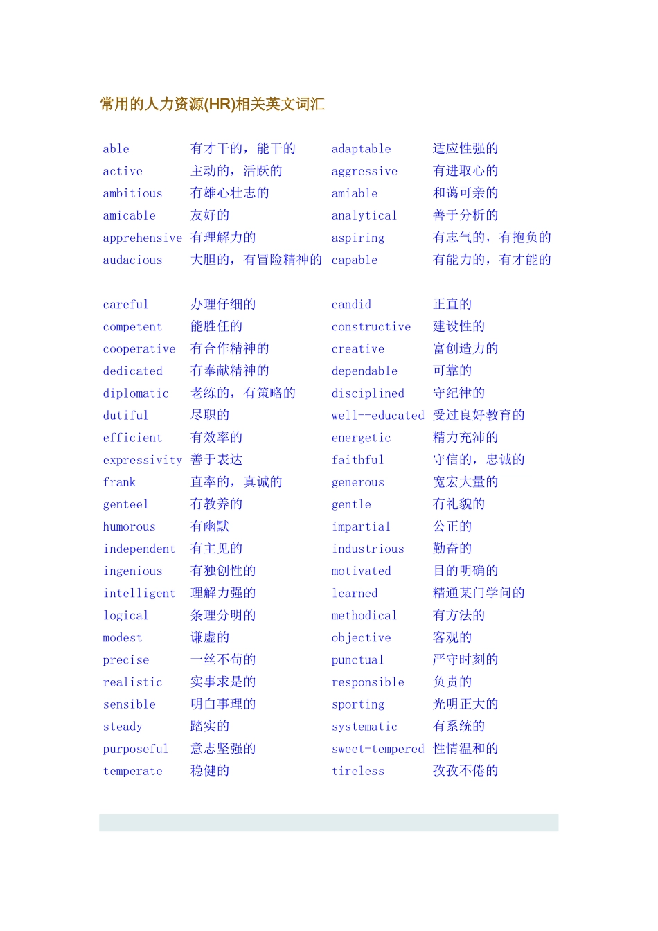 常用的人力资源(HR)相关英文词汇_第1页