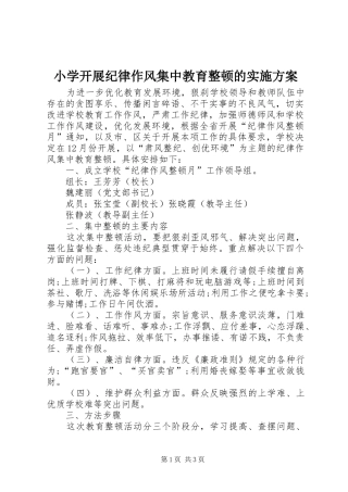 小学开展纪律作风集中教育整顿的实施方案