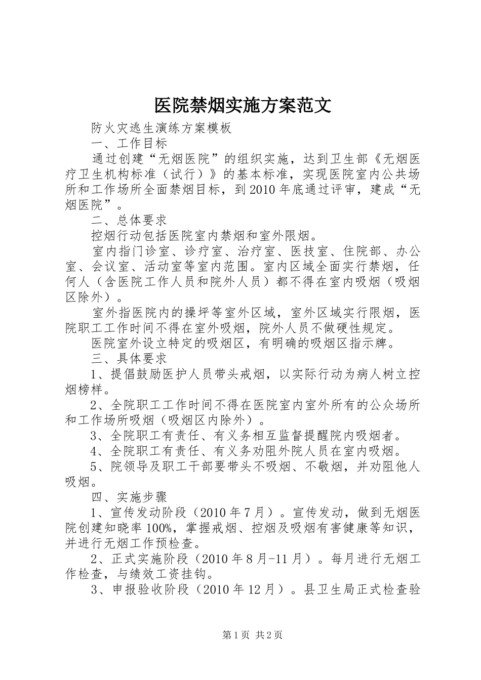医院禁烟实施方案范文_第1页