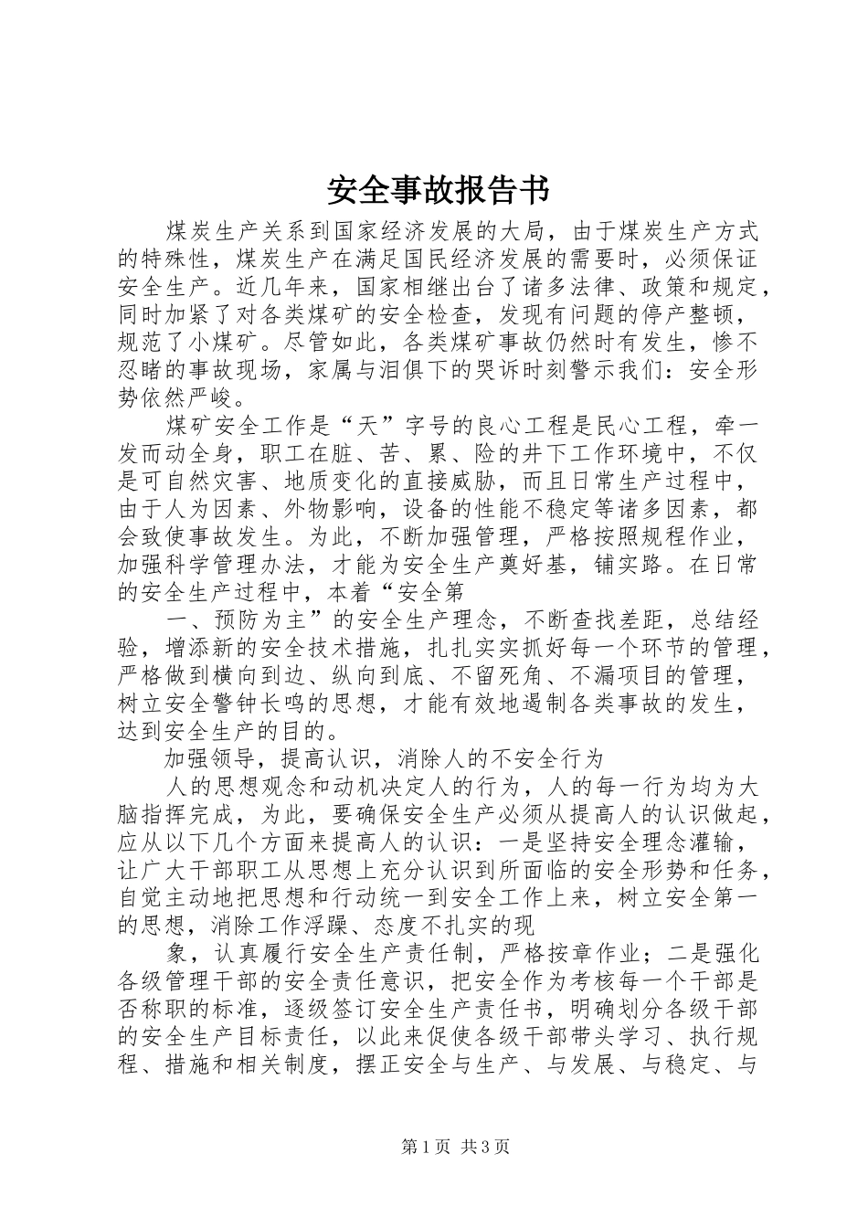 安全事故报告书 _第1页