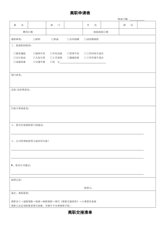 离职申请表,交接清单