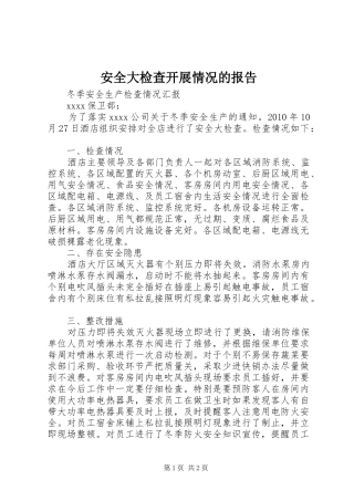 安全大检查开展情况的报告 