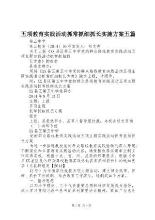 五项教育实践活动抓常抓细抓长实施方案五篇