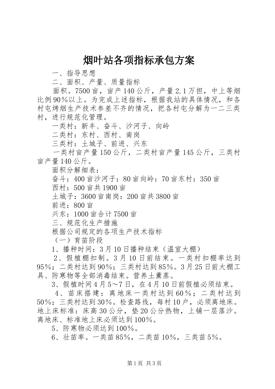 烟叶站各项指标承包实施方案 _第1页