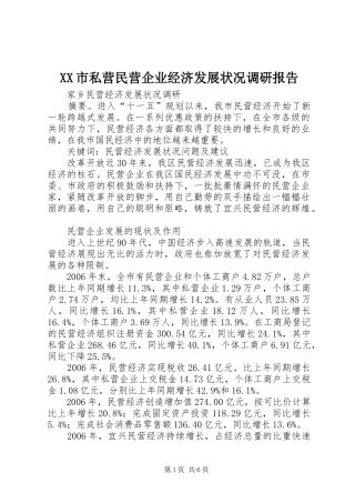XX市私营民营企业经济发展状况调研报告 