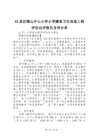 XX县区梅山中心小学小学膳食卫生改造工程评估自评报告及评分表 