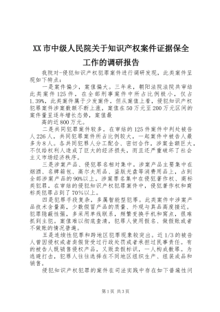 XX市中级人民院关于知识产权案件证据保全工作的调研报告 