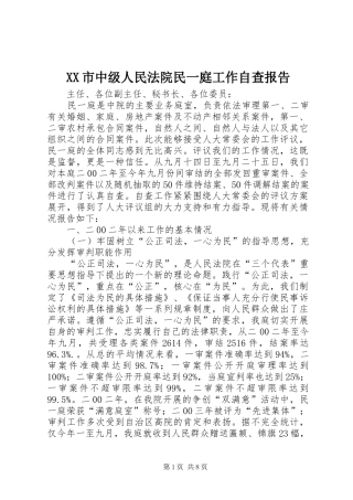 XX市中级人民法院民一庭工作自查报告 
