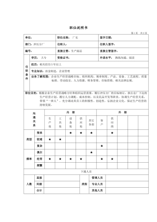 冲压分厂厂长岗位说明书