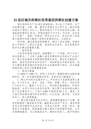 XX县区城关供销社优秀基层供销社创建实施方案 